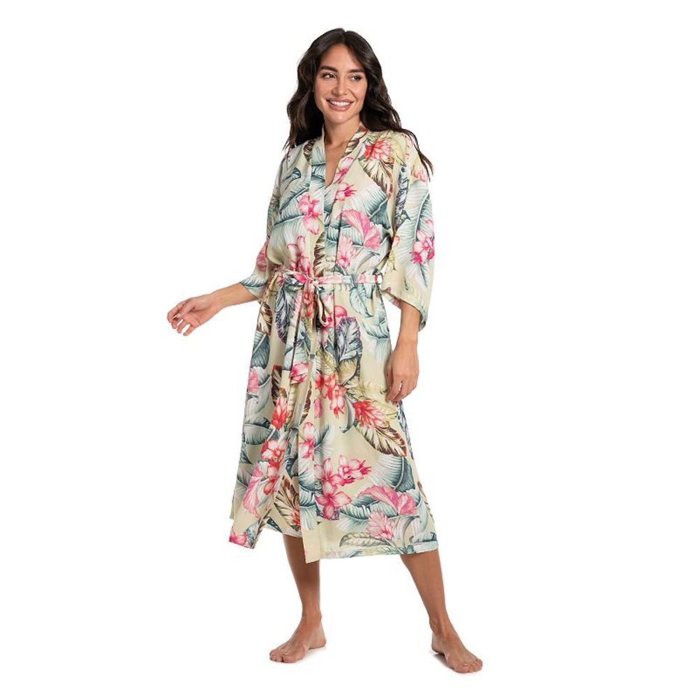 Lilac + London NEW Print Kimono Wrapper Robe Retro Botanical Women’s Plus 3X - Picture 2 of 15